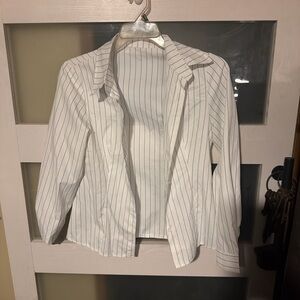 White Pinstripe Button-Front Shirt Jacket